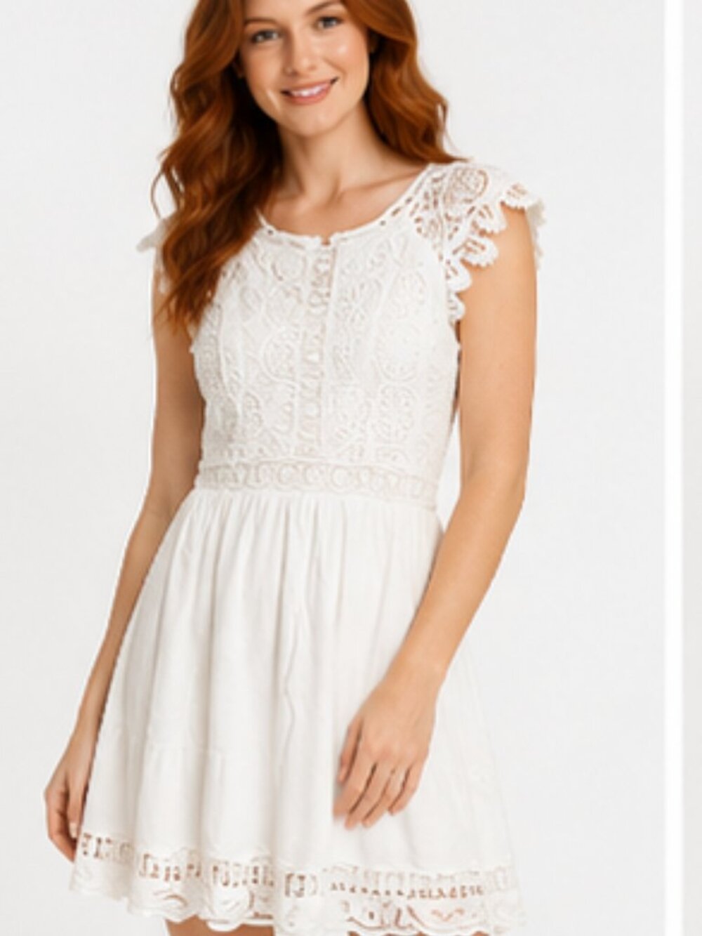 Lace Bodice White Dress with Cap Sleeves - So CUTE